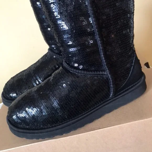 UGG Shoes Ugg Australia Short Black Sparkle Sequin Boots